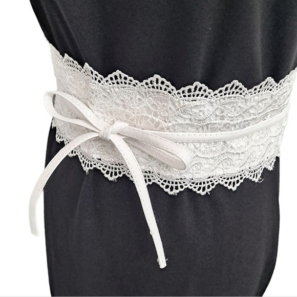 Corset White Wide waist Lace Faux Leather belt Obi Wrap Boho wedding sash - Picture 5 of 11